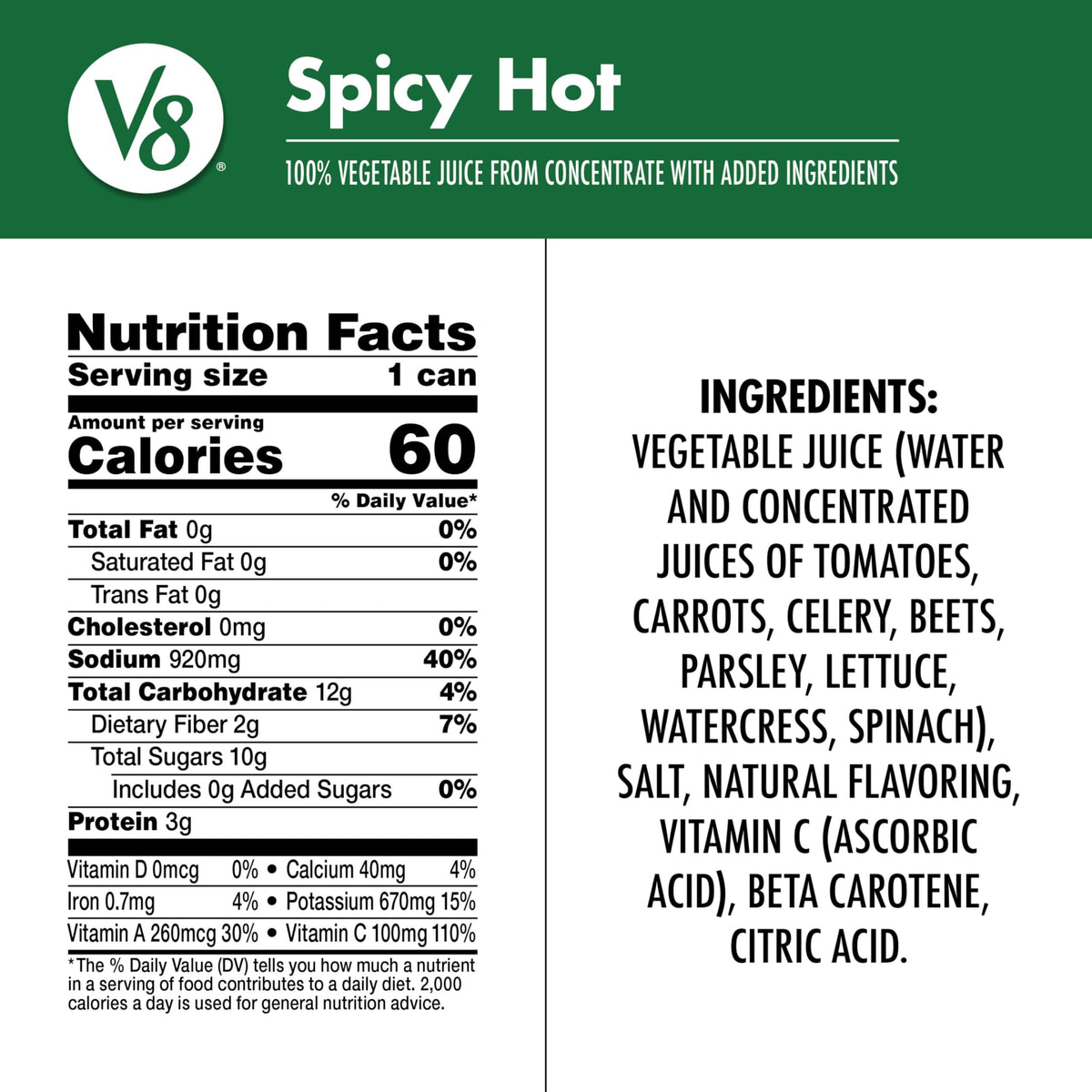 V8 Spicy Hot can side view, easy grip and store.