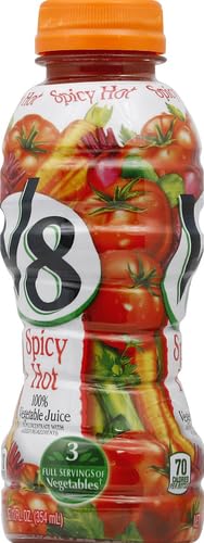 V8 Spicy Hot ingredients juices visual communicates plant-based mix.