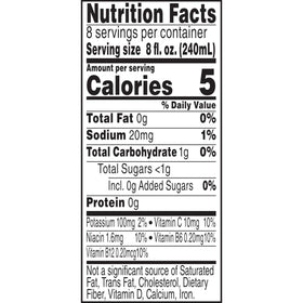 Close-up of V8 Splash Diet Tropical Blend label with tropical fruit flavors