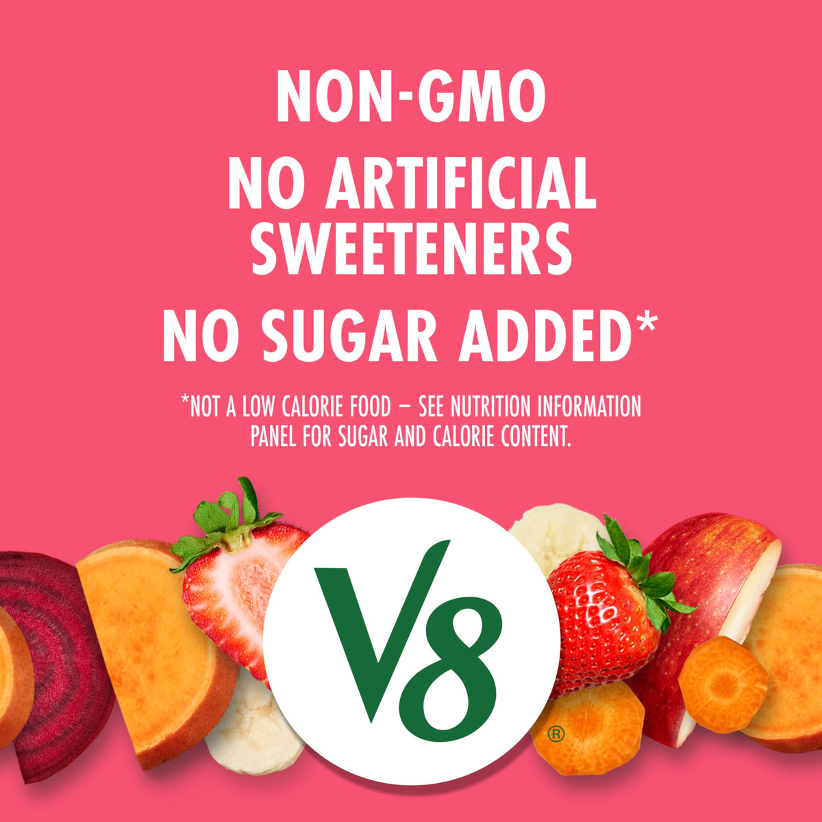 V8 Strawberry Banana nutrition panel shows two daily servings per 8 oz.