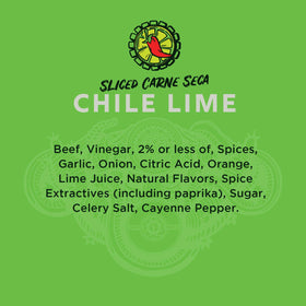 Vacadillos beef jerky Chile Lime 3-pack closeup-jerky highlights glossy texture and quality.