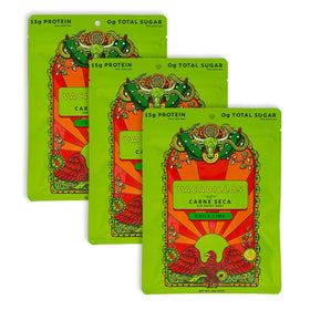 Vacadillos beef jerky Chile Lime 3-pack front view highlights bold flavor, ideal for on-the-go snacking.