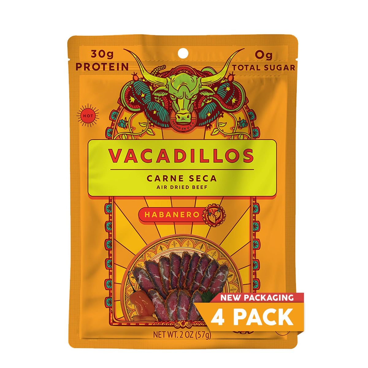 Vacadillos Habanero Beef Jerky pack-of-4 for on-the-go protein.