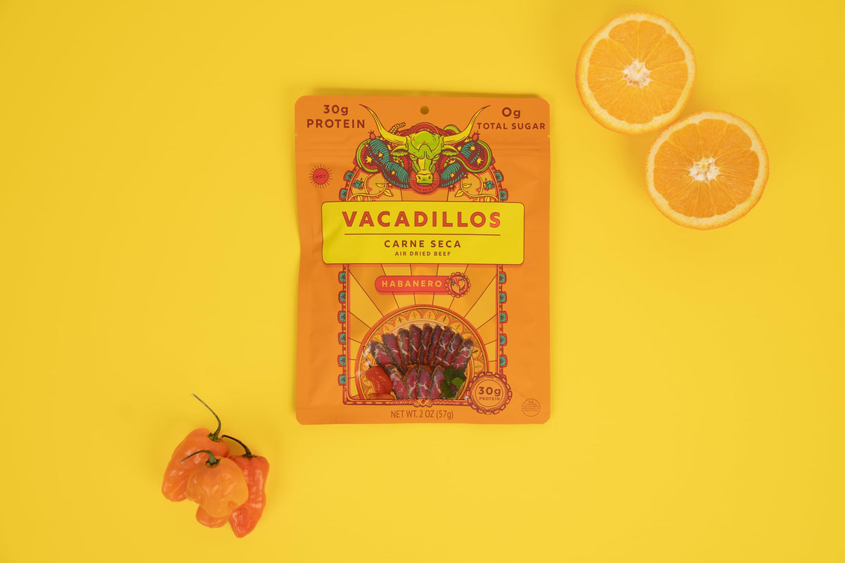 Vacadillos Habanero Beef Jerky slices closeup showing bold spice.