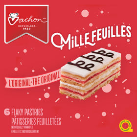 Vachon Mille Feuilles slice-view packaging highlights layered pastry for a tempting dessert.