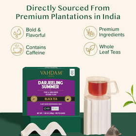 VAHDAM second flush muscatel notes visual, hinting fruity, floral aroma.
