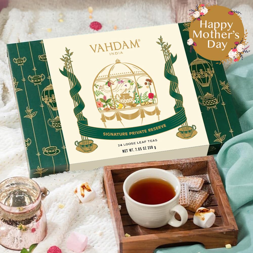 VAHDAM 24-varieties tea collection offering diverse flavors for daily rituals.