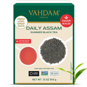 VAHDAM Assam Black Tea Leaves 340g pouch for a bold, energizing cup.