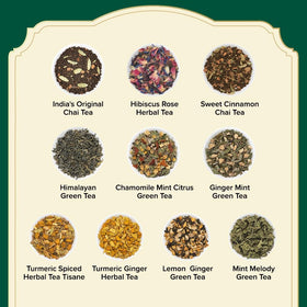 VAHDAM Assorted Tea Sampler tea bags—convenient pyramid bags for fuller flavor.