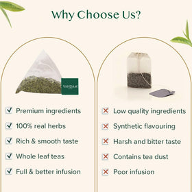 VAHDAM Biodegradable tea bags packaging signals eco-conscious choices with convenient recyclable options.