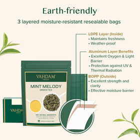 VAHDAM brand packaging and label emphasizing direct sourcing and ethics