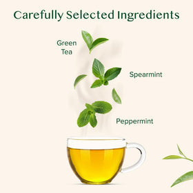 VAHDAM brewed mint green tea in cup ready for a soothing sip
