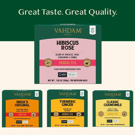 VAHDAM caffeine free floral tisane suitable for any time.