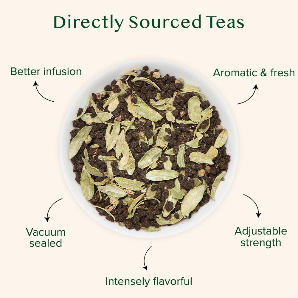 Brewing VAHDAM Cardamom Chai Tea yields a fragrant hot or iced cup.
