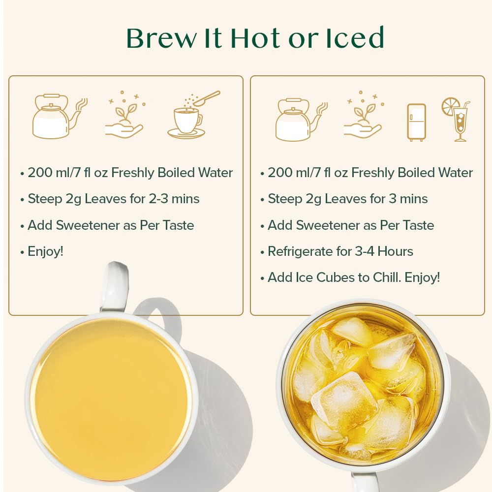 VAHDAM Chamomile Mint Citrus Green Tea leaves grown at high elevation for rich taste.