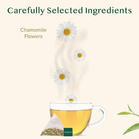 VAHDAM Chamomile pyramid tea bags unfurl to release full, sweet floral flavors