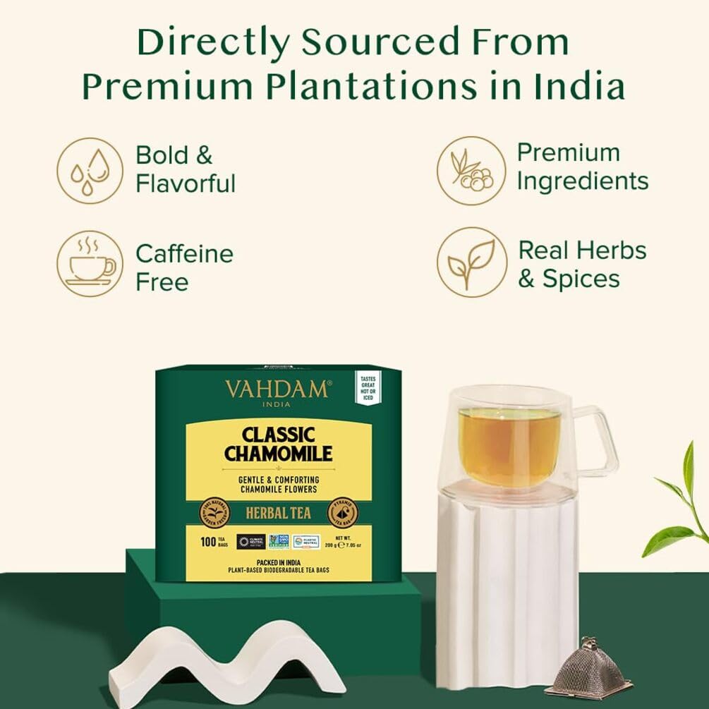VAHDAM Chamomile tea aroma fills your cup with gentle, soothing notes