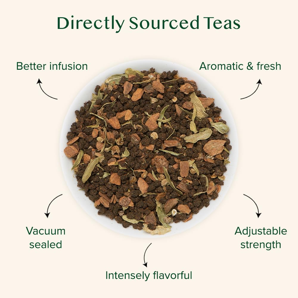 VAHDAM Cinnamon Masala Chai loose leaf closeup with vibrant spices