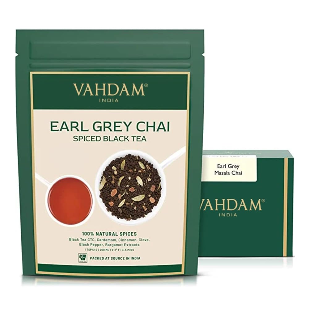 VAHDAM Earl Grey Masala tea leaves ready to brew for a fragrant, rich cup.
