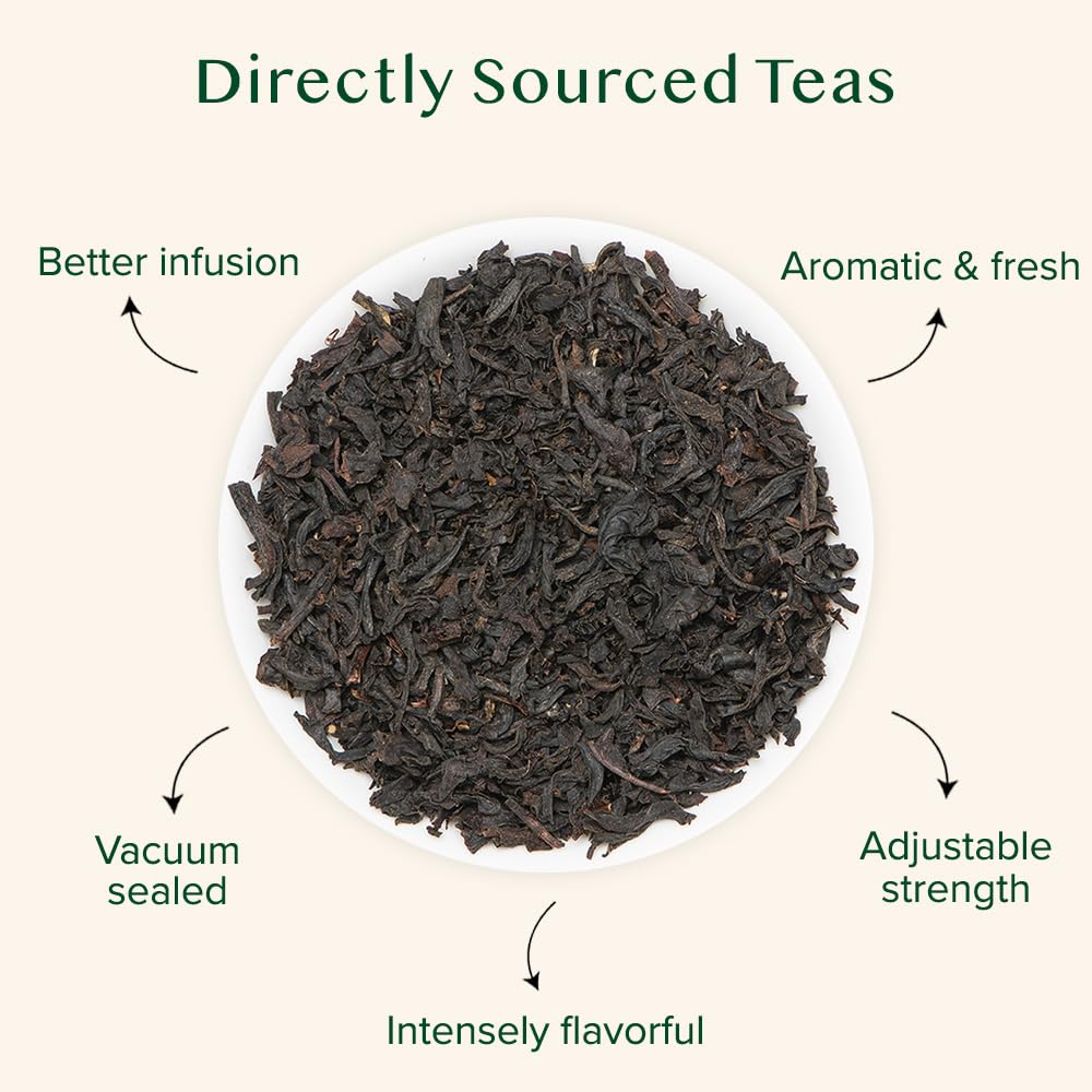 VAHDAM Earl Grey steeping in hot water for a balanced cup.