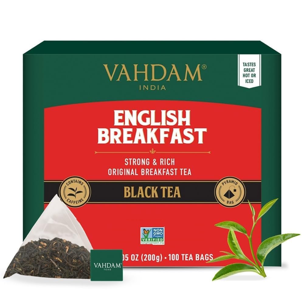 VAHDAM English Breakfast tea bags ready for a robust morning cup