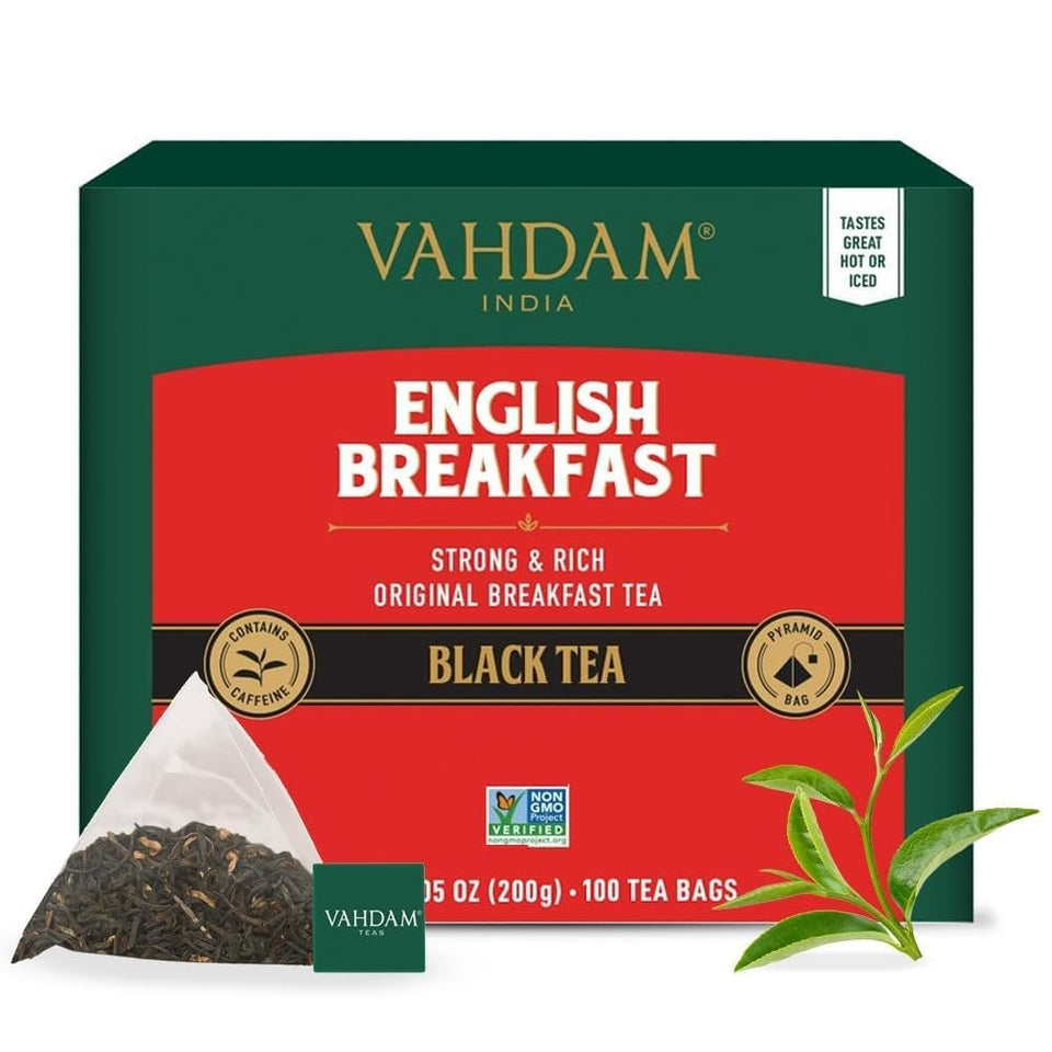 VAHDAM English Breakfast tea bags ready for a robust morning cup