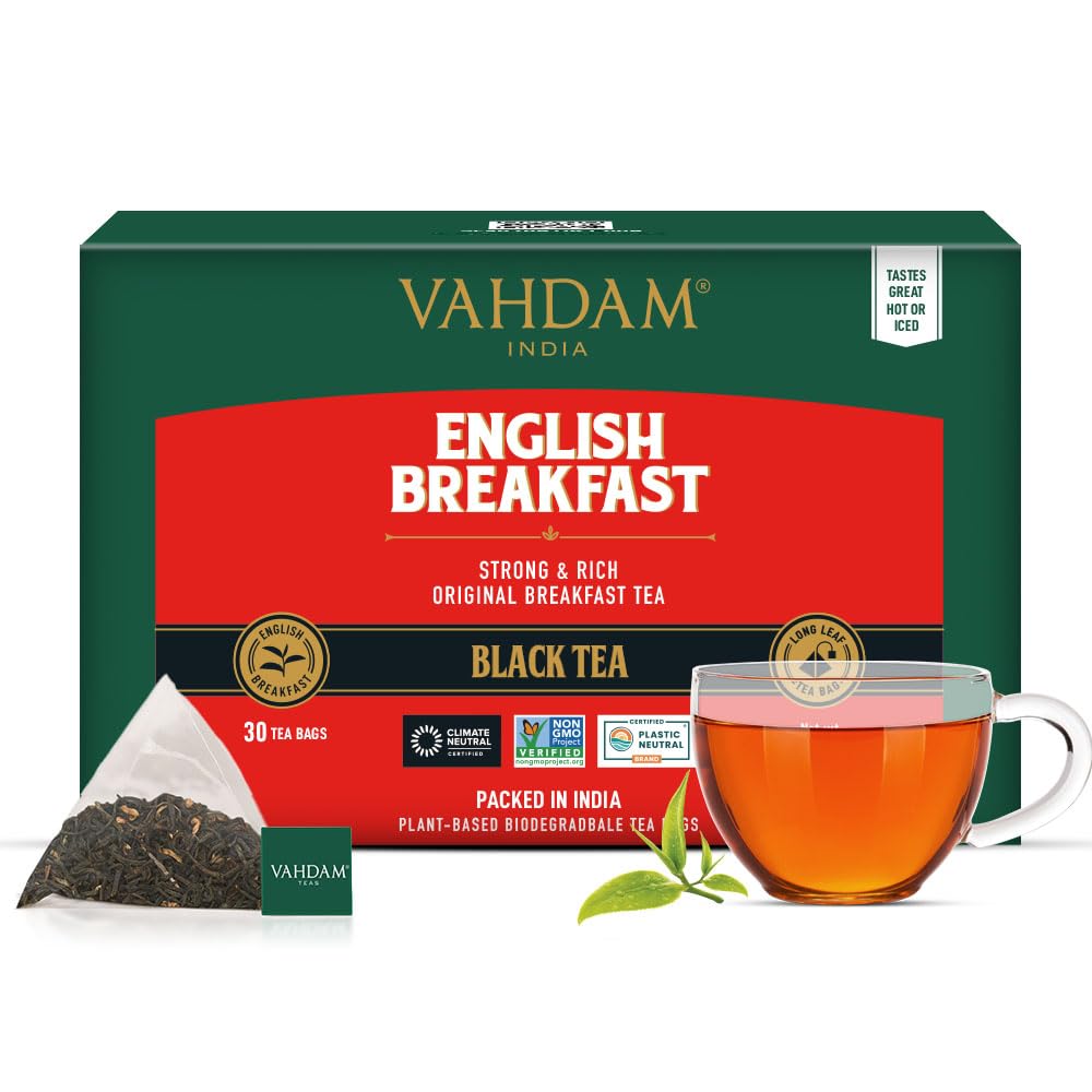 VAHDAM English Breakfast tea box showcasing premium full-bodied flavor