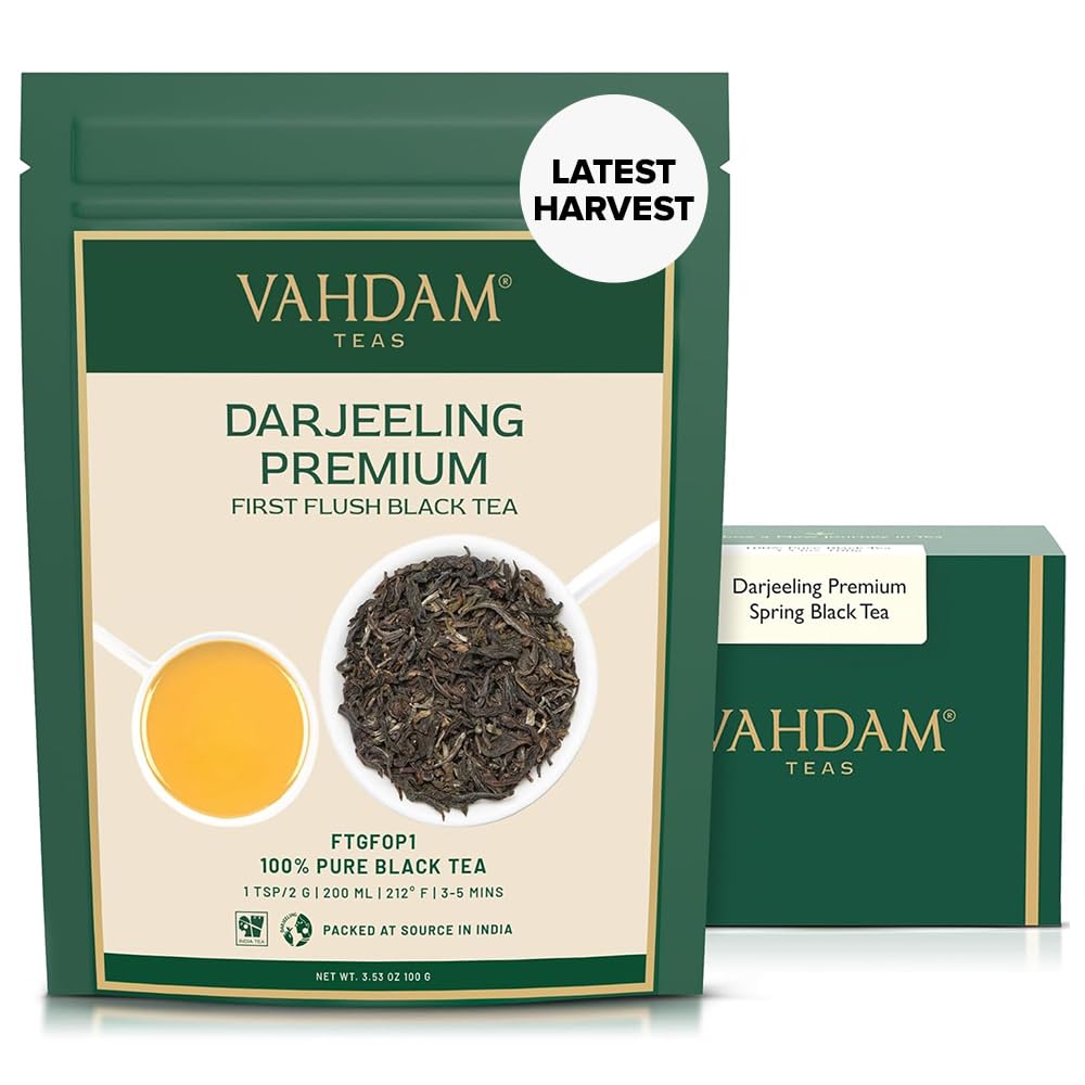 VAHDAM first flush Darjeeling loose-leaf tea ready to brew with delicate aroma
