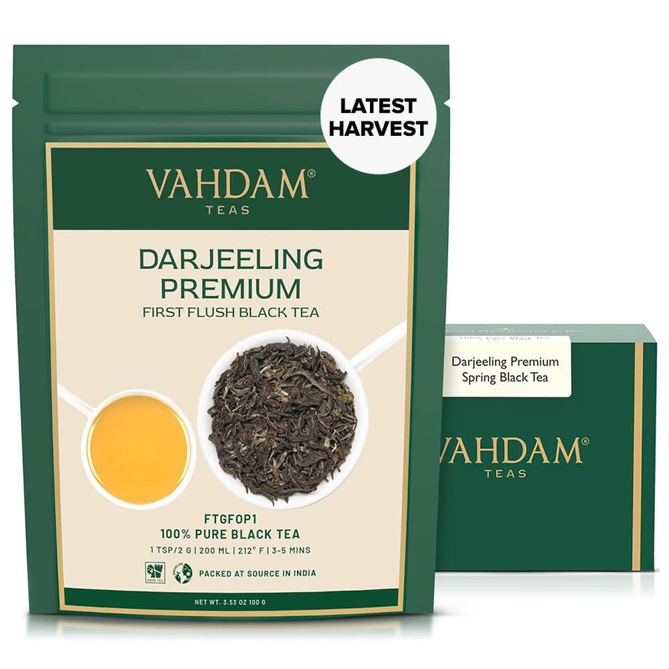 VAHDAM first flush Darjeeling loose-leaf tea ready to brew with delicate aroma