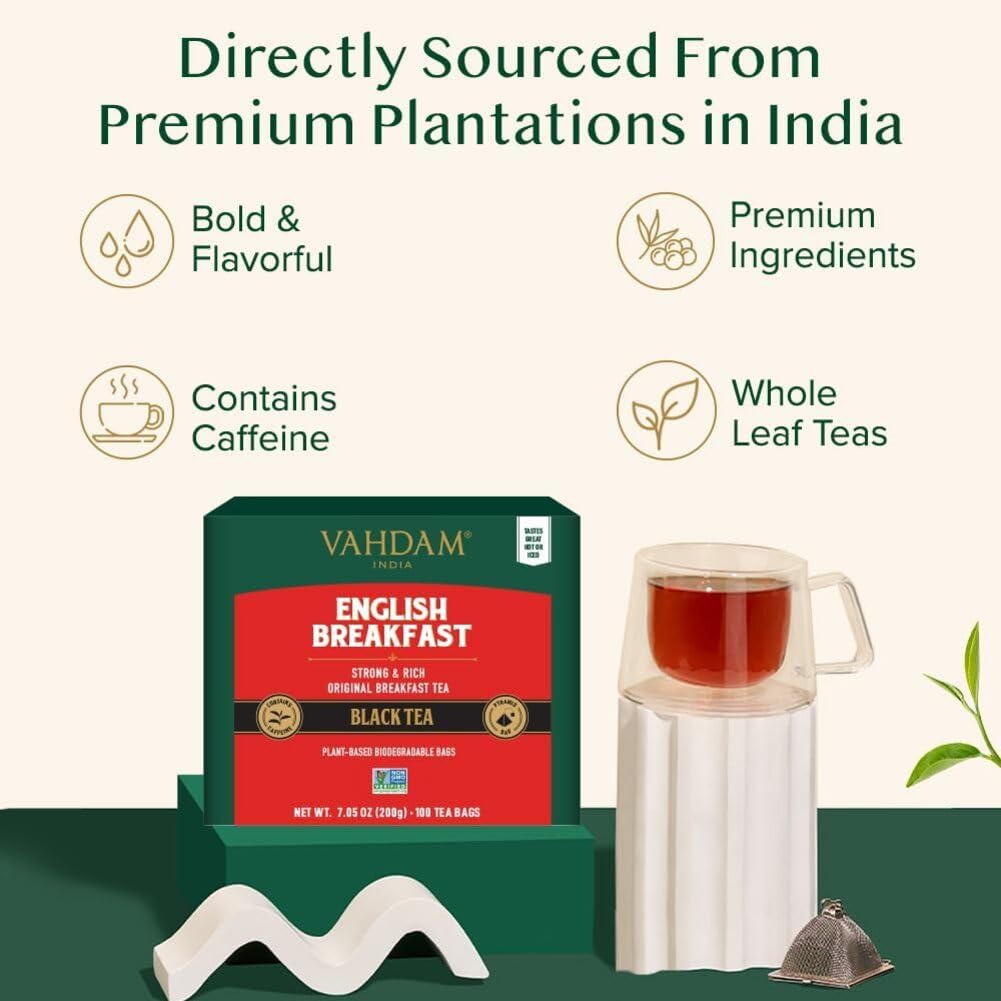 VAHDAM English Breakfast delivers full-bodied taste with a smooth caffeine lift