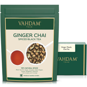 VAHDAM Ginger Masala Chai Tea pack highlighting fresh aroma for daily brewing.