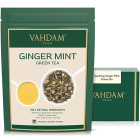 VAHDAM Ginger Mint Green Tea loose-leaf delivering vibrant aroma and flavor