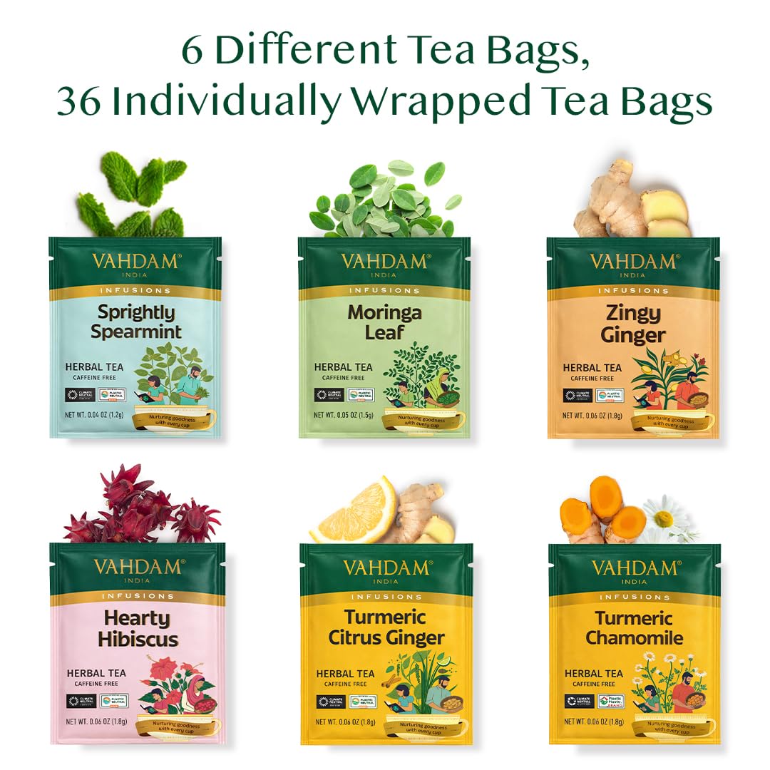 VAHDAM herbal tea gift set moringa flavor provides fresh, green palate