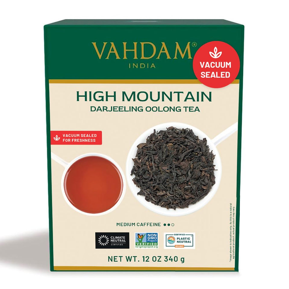 VAHDAM High Mountain Oolong tea leaves packaging showing premium freshness and aroma.