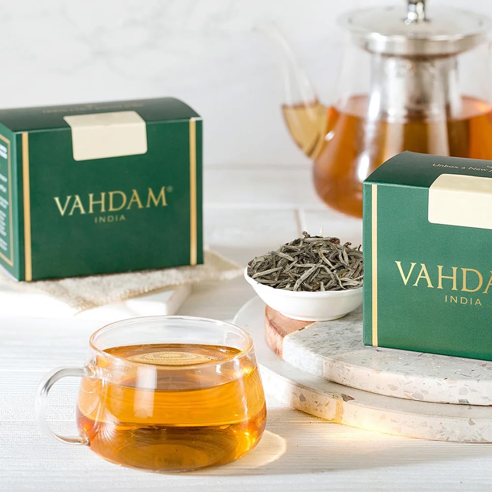 VAHDAM Imperial White Tea leaves vacuum-sealed pouch preserves garden freshness