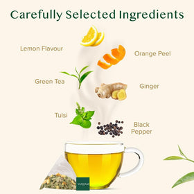 VAHDAM Lemon Ginger Green Tea packaging with reseal pouch preserves freshness.