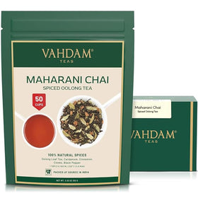 VAHDAM Maharani Chai Oolong leaves steeping for a flavorful, aromatic cup.