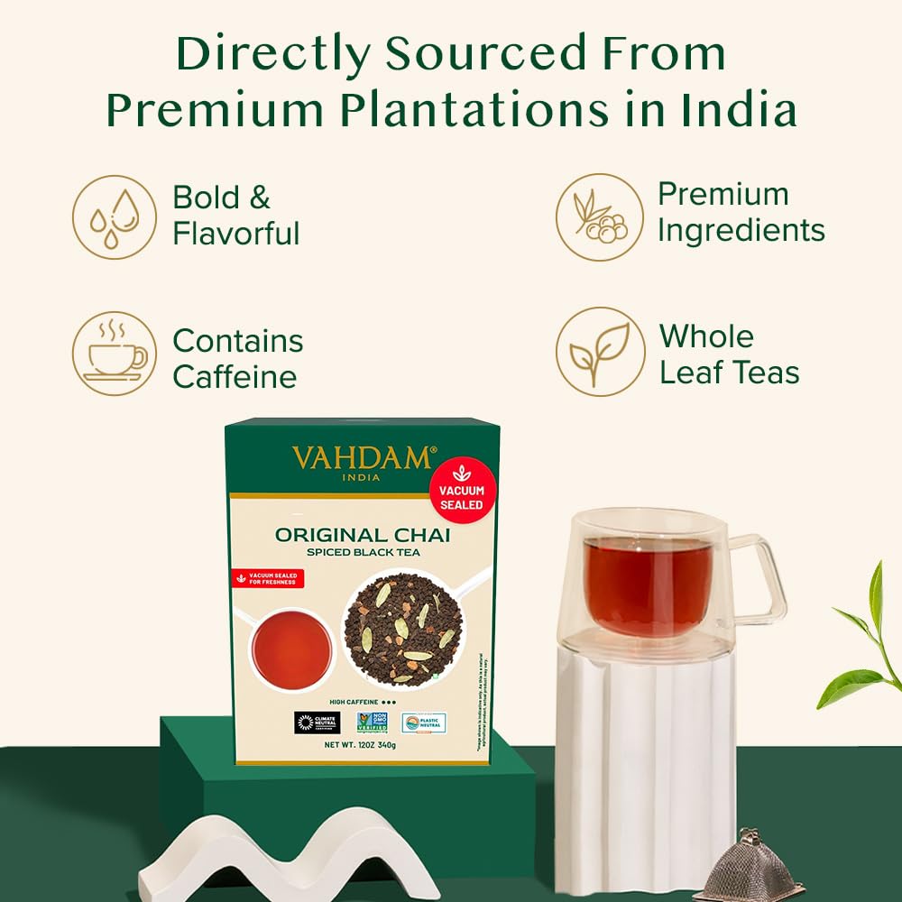 Vacuum-sealed VAHDAM Masala Chai packaging locks in freshness