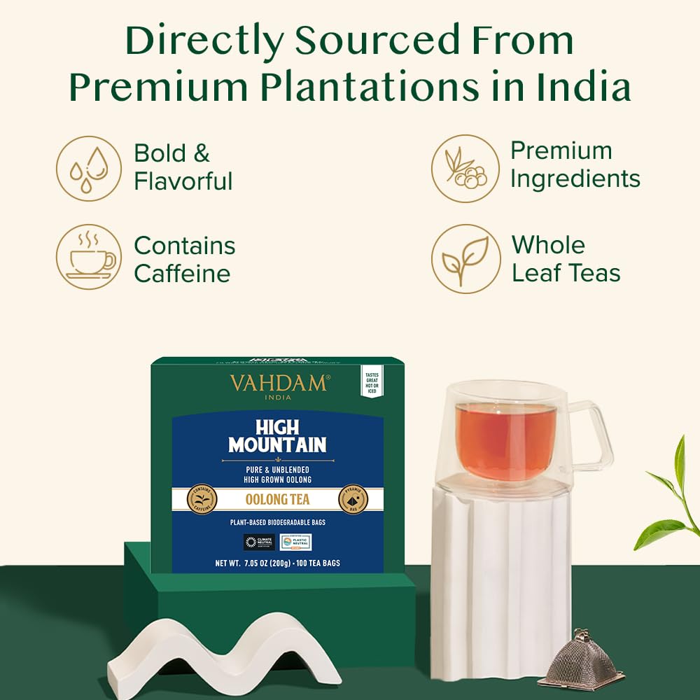 VAHDAM pyramid-shaped tea bags ready to infuse for full flavor