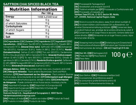 VAHDAM Saffron Spiced Chai carbon-neutral label signals commitment to sustainability.