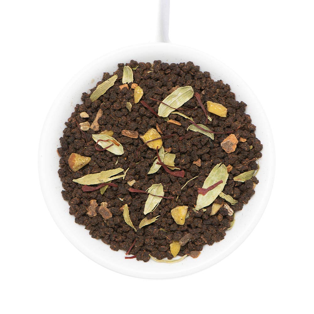 VAHDAM Saffron Spiced Chai premium spices highlight bold saffron aroma for depth.