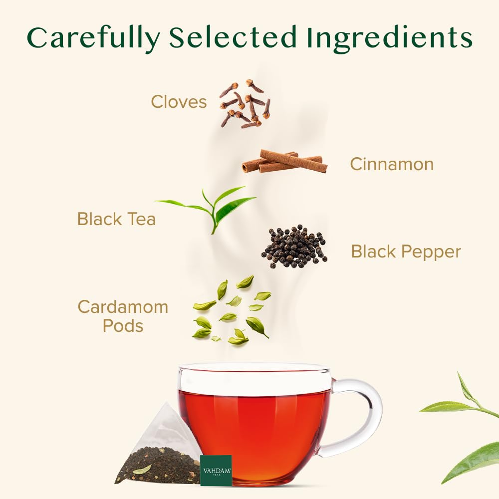 VAHDAM spice-infused black tea aroma enhances morning rituals with bold notes.
