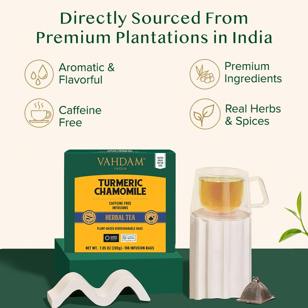 VAHDAM steaming cup with tea evokes warm, calming moments during the day
