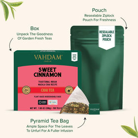 Crushed cardamom beside VAHDAM chai for aromatic spice notes.