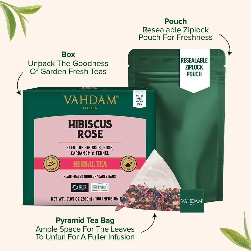 VAHDAM Pyramid tea bags allow leaves to unfurl for full flavor.