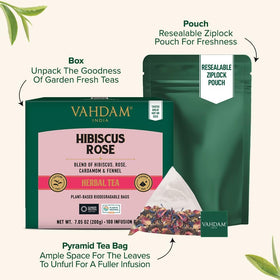 VAHDAM Pyramid tea bags allow leaves to unfurl for full flavor.