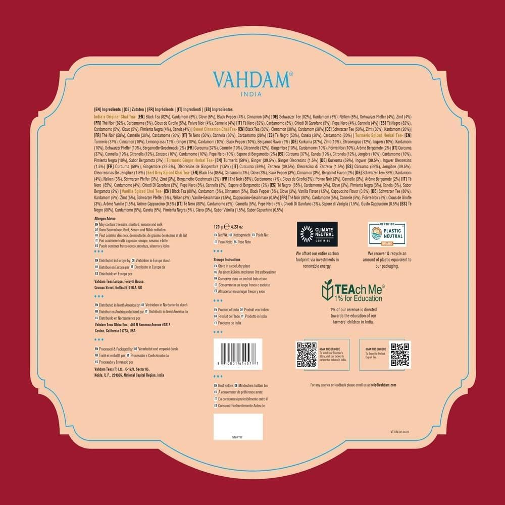 VAHDAM Turmeric Ginger Herbal Tea close-up offers a zesty caffeine-free option.