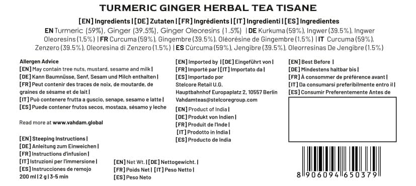 VAHDAM turmeric ginger herbal tea travel friendly pack for on the go