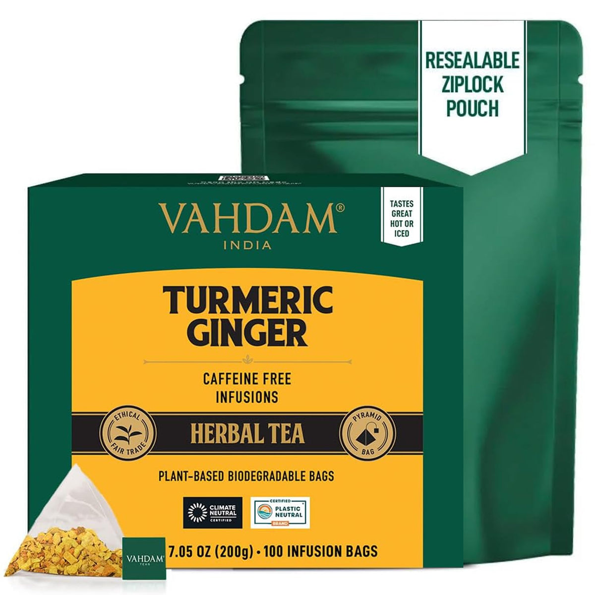 VAHDAM turmeric-ginger tea cup steaming, inviting warm comfort any time of day
