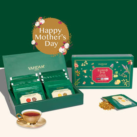 VAHDAM Turmeric Spice Herbal Tisane highlights warming notes in this herbal blend.